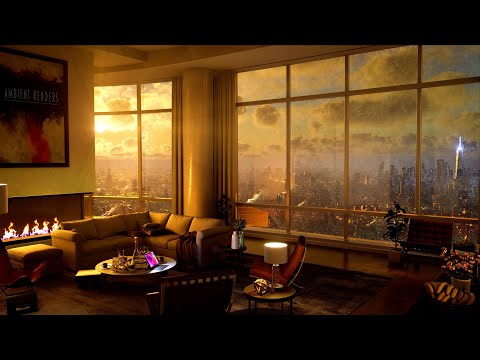 Relax In This Succession Inspired NYC Penthouse | Manhattan Sunrise | Rain On Window | Wind Sounds