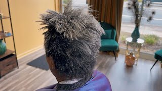 Growing her hair out from a short cut| Growing out Gray hair that’s very coarse