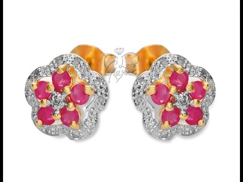 9ct Gold .30ct Ruby & Diamond Cluster Earrings- Hatton Jewellers London