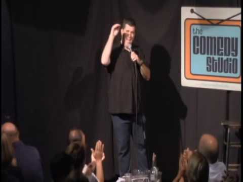 Comedian Mike Dorval deals with a heckler at The Comedy Studio