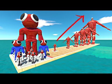 Rainbow Friends Red Family vs 7 Levels of Colossal Titan - Animal Revolt Battle Simulator