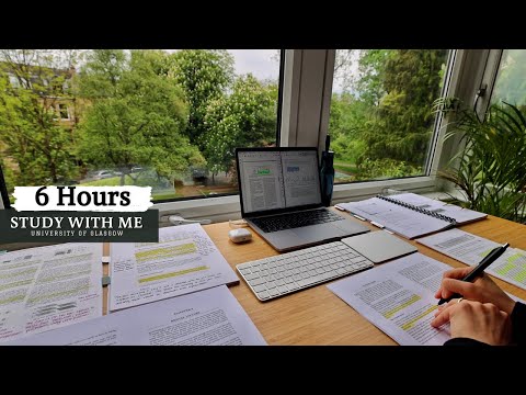 6 HOUR STUDY WITH ME on A RAINY DAY⎢Background noise, 10 min Break, No music, Study with Merve