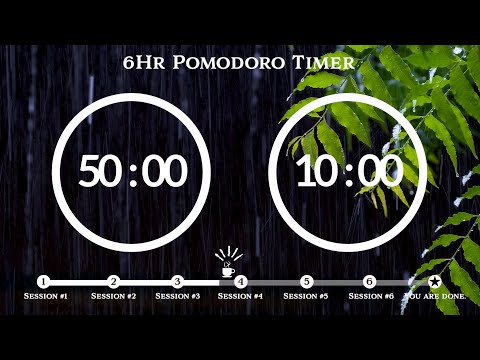 50 Minute Pomodoro Timer 🌧 Rain on Leaves (비 ASMR)📚6-Hour Study ⏱Pomodoro 50/10, 50 min x 6 sets