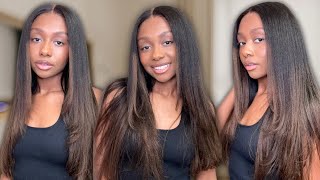 THIS WIG LOOKS LIKE A SILK PRESS😍 | Super Easy Yaki Straight Glueless Wig Install | Ft. Unice Amazon