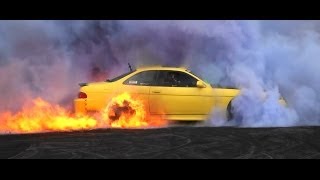 TOYOTA SOARER COLOURED SMOKE BURNOUT &amp; CATCHES FIRE AT KANDOS 2014