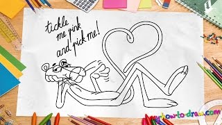How to draw Pink Panther Love Heart - Easy step-by-step drawing lessons for kids