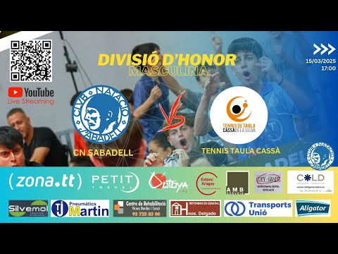15/03/2025 17:00 DHM: Club Natació Sabadell vs TENNIS TAULA CASSÀ