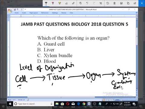 JAMB PAST QUESTION BIOLOGY 2018 QUESTION 5 levels of organisation, Organs