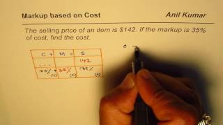 Find Cost if Selling Price and Percent Markup is given