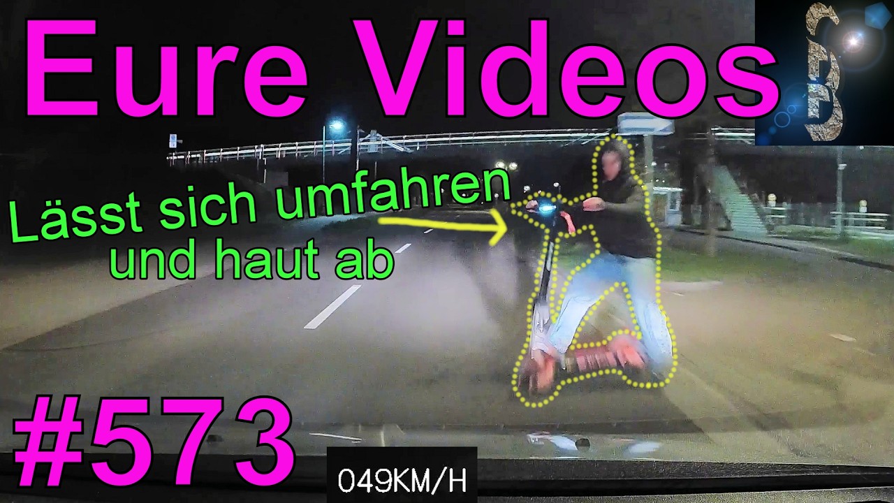 Eure Videos #573 - Dashcam - E-Scooter Fahrer flüchtet nach Unfall - Glätte - Standstreifenfahrer