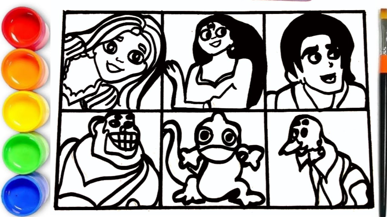 🌷🎀 How to draw and Color Tangled Characters | Rapunzel Flynn Rider Mother Gothard Arianna Frederic