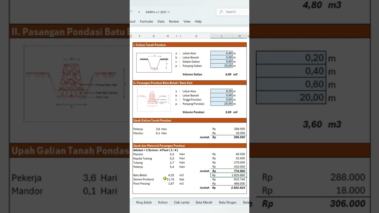 Aplikasi Hitung Otomatis Material & Upah Pondasi
