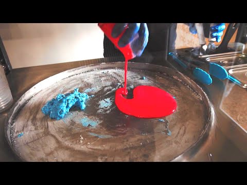 Ice Cream Rolls | Blue and Red mixed Ice Cream / Fried rolled ice cream | oddly satisfying video