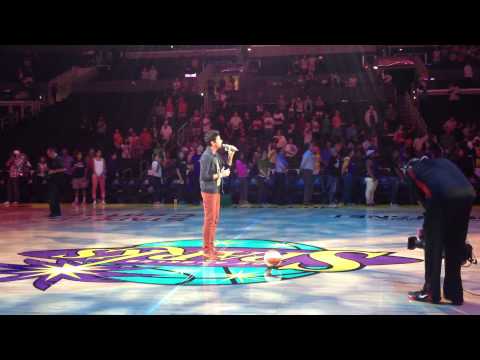 Trevor Davis singing the National Anthem at the Staples Center