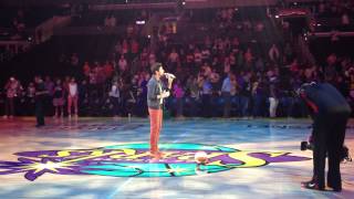 Trevor Davis singing the National Anthem at the Staples Center