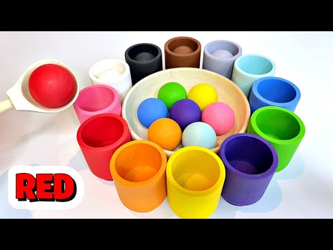 Toddler Learning Video | Colors and Numbers with Rainbow Balls and Cups !
