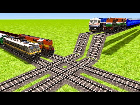 Impossible Four Trains Crossing Vs Stairs and Curved Overlapping Rail Tracks - BeamNG.Drive