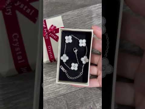 Подарок девушке браслет в стиле Ван Клиф "Перламутровый клевер" медицинская сталь с цирконами в коробочке - фото 2 - id-p2509754500