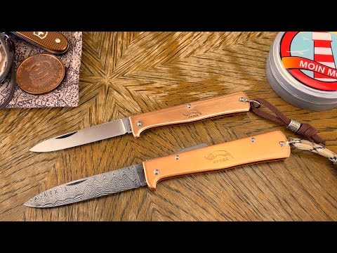 Aufgehübscht - Otter Mercator-Messer mit Kupfergriff & Damastklinge (kleine und große Ausführung)