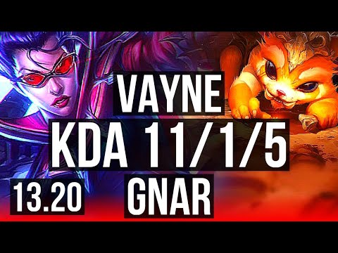 VAYNE vs GNAR (TOP) | 11/1/5, 2.8M mastery, 1100+ games, Legendary | EUW Master | 13.20