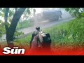 Moment Chechen soldiers ambush Russian truck with machine guns