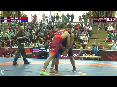 1/4 GR - 120 kg: Z. PATARIDZE (GEO) df. T. AMINZADE (AZE) by TF, 8-0