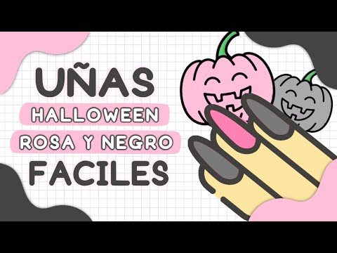 ¡CON SOLO 2 ESMALTES! UÑAS HALLOWEEN ROSADO Y NEGRO · FÁCILES  👻 Uñas Cortas