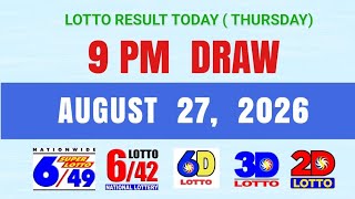 Lotto Results Today 9pm Draw August 27, 2026 PCSO 6/49, 6/42