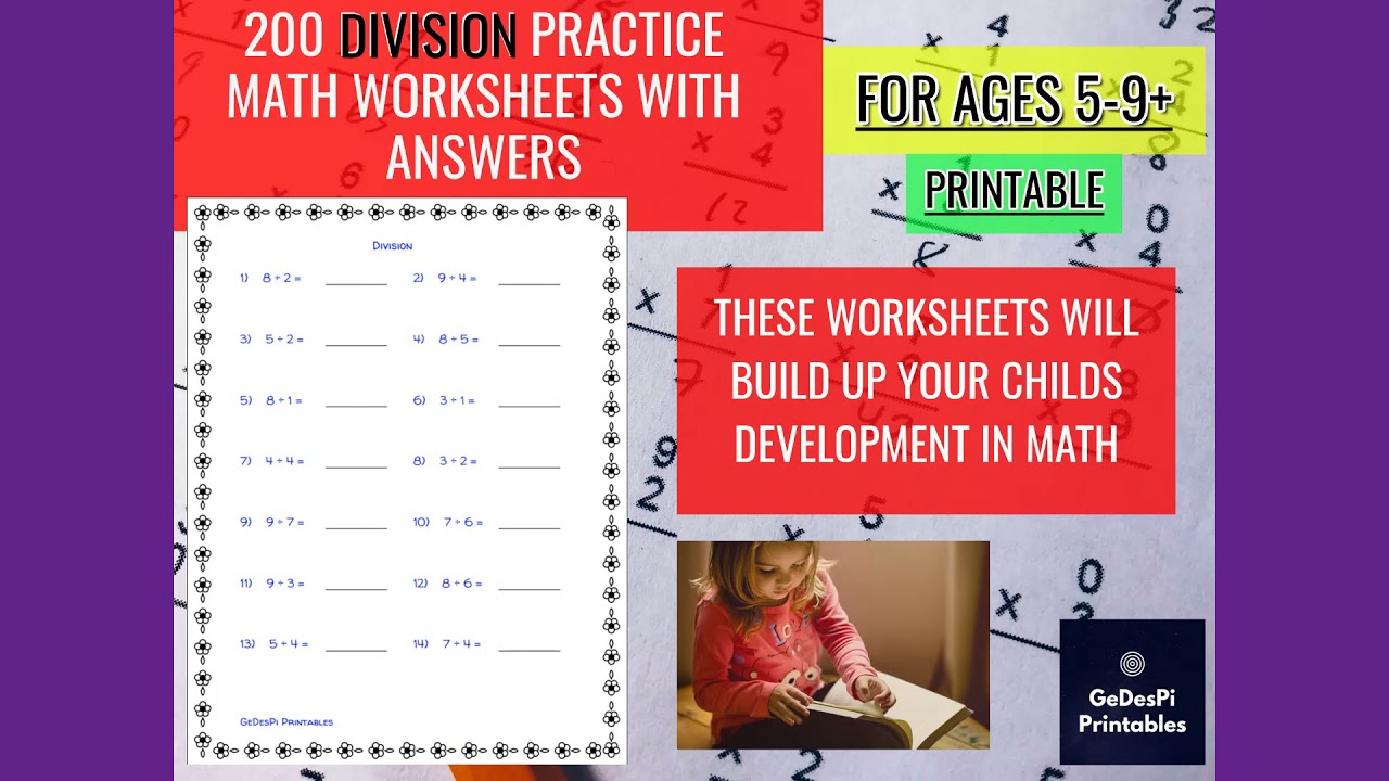 Math Division, 200 Printable Practice Worksheets