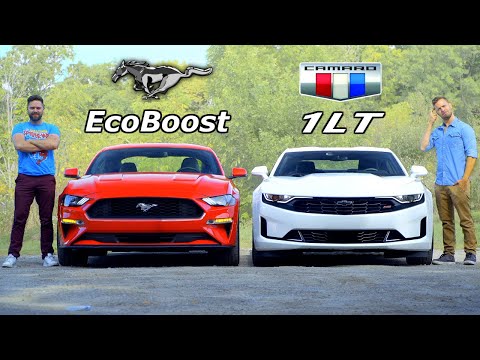 Thumbnail for 2019 Mustang EcoBoost vs Camaro 1LT // Four-Cylinder Pony Face Off by Pony car