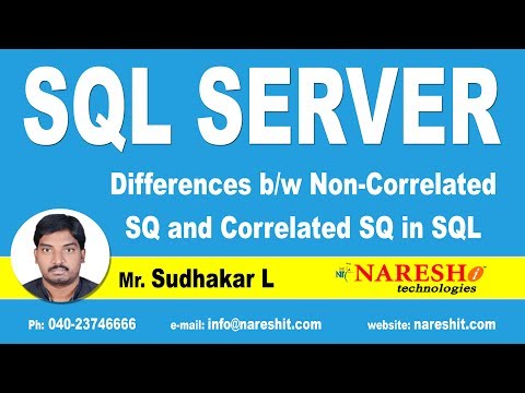 Differences b/w Non-Correlated SQ and Correlated SQ in SQL | MSSQL Training | By Mr.Sudhakar L