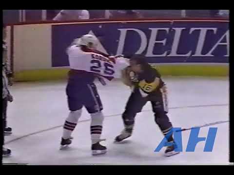 NHL Feb. 24, 1991 John Kordic,WSH v Jay Caufield,PIT x2 Clips Washington Capitals Pittsburgh Penguin