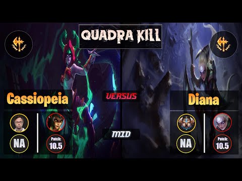 Jensen CASSIOPEIA (Mid) [Conqueror] VS DIANA - Challenger NA Patch 10.5 Quadra Kill