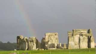 Giant Double Rainbow Over Prehistoric Monument StoneHenge At The Ancient Site Of Wiltshire