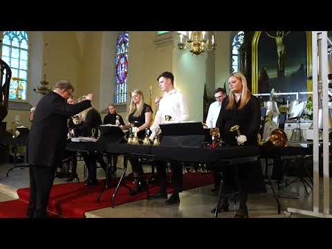 Arsis handbell ensemble playing Vivaldi/Bach Allegro with organ