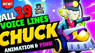 Brawl Stars CHUCK Voice Lines, ALL Animated Pins & Animations #brawltalk