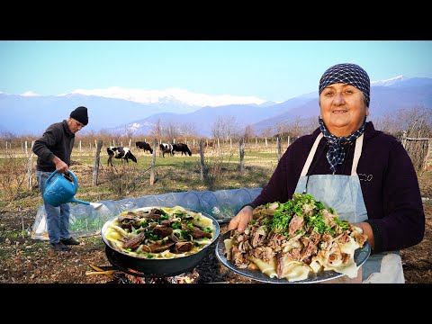 Grandma Cooked Beshbarmak! Legendary dish of Kazakhstan Cuisine!