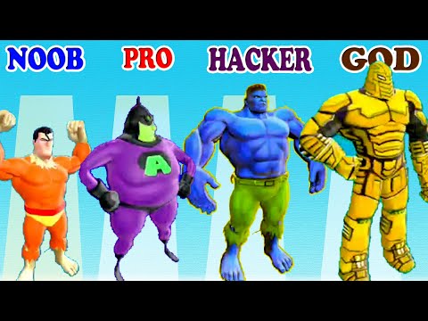 NOOB vs PRO vs HACKER vs GOD in Symbiote Rush Gameplay - Bat Man, Super Man, Thanos, Hero Marvels