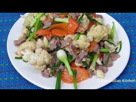 Fried Beef With Cauliflower And Carrot - Easy Cooking Delicious Lunch Video