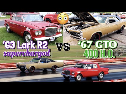 1967 Pontiac GTO vs 1963 Studebaker Lark R2 - PURE STOCK DRAG RACE (best of 3)