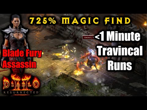 725% mf Blade Fury Assassin Travincal sub 1 Minute Runs - Diablo 2 Resurrected
