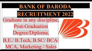 BOB RECRUITMENT 2022 FOR ANY GRADUATE DISCIPLINE | BANK OF BARODA | LAST DATE : 24/03/2022
