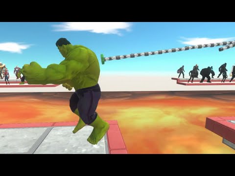 Tug of War on Lava Bridge: Super Hero vs Shadow Itself - Animal Revolt Battle Simulator