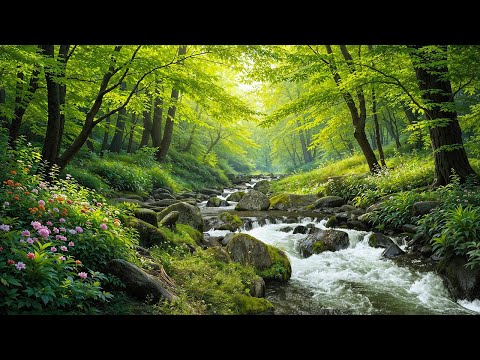 Forest river sounds with Birds Chirping, beautiful Black bird and Nightingale songs