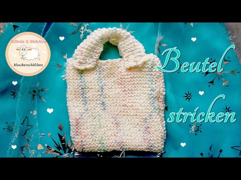 Einen kleinen süßen Beutel ganz einfach stricken.