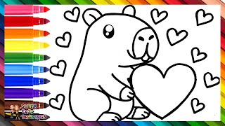 Draw and Color a Cute Capybara 🐹❤️🧡💛💚💙💜🌈 Drawings for Kids
