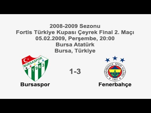 Bursaspor 1-3 Fenerbahçe 05.02.2009 - 2008-2009 Turkish Cup QF Match 2nd Leg (1st, 2nd, 3rd Goals)