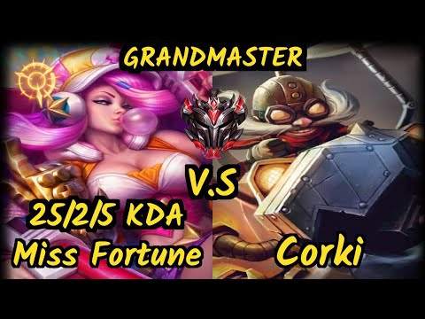 SPY.V Freeze (MISS FORTUNE) vs CORKI - 25/2/5 KDA BOTTOM ADC GAMEPLAY - EUW Ranked GRANDMASTER