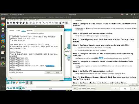 3.6.1.2 Cisco Packet Tracer 7.2 - Configure Local AAA Authentication for vty Lines
