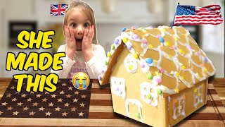 Brit Kid Makes American Gingerbread House for the first time!